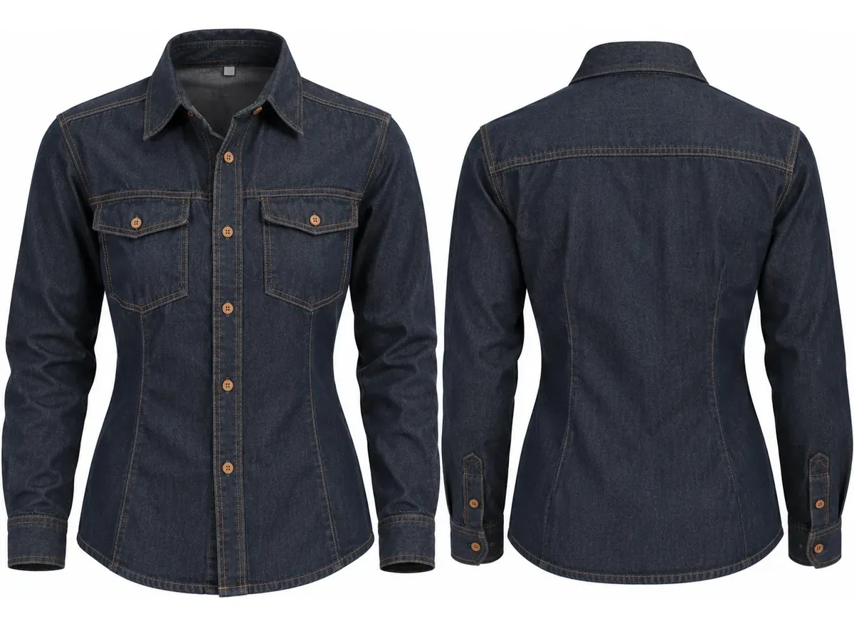 Camisa De Jean Para Mujer, Manga Larga, Azul Oscuro - Equipo de protección personal | Arfeseg