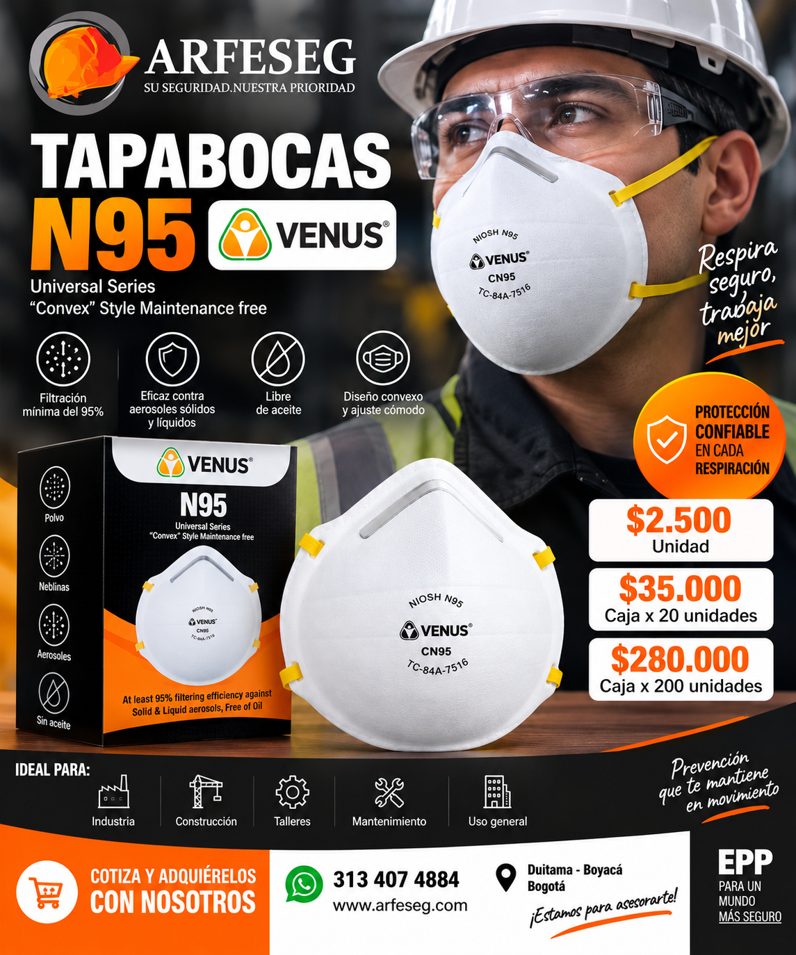 Tapabocas Venus N95 - Equipo de protección personal | Arfeseg