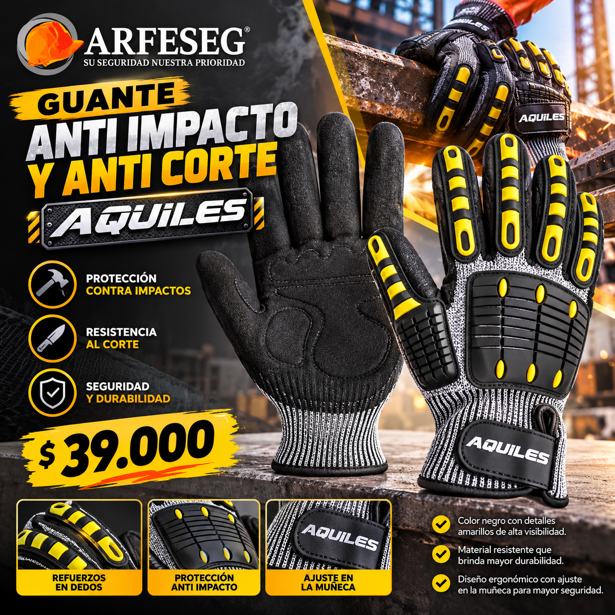 Guantes Anti Impacto y Anti Corte - Equipo de protección personal | Arfeseg